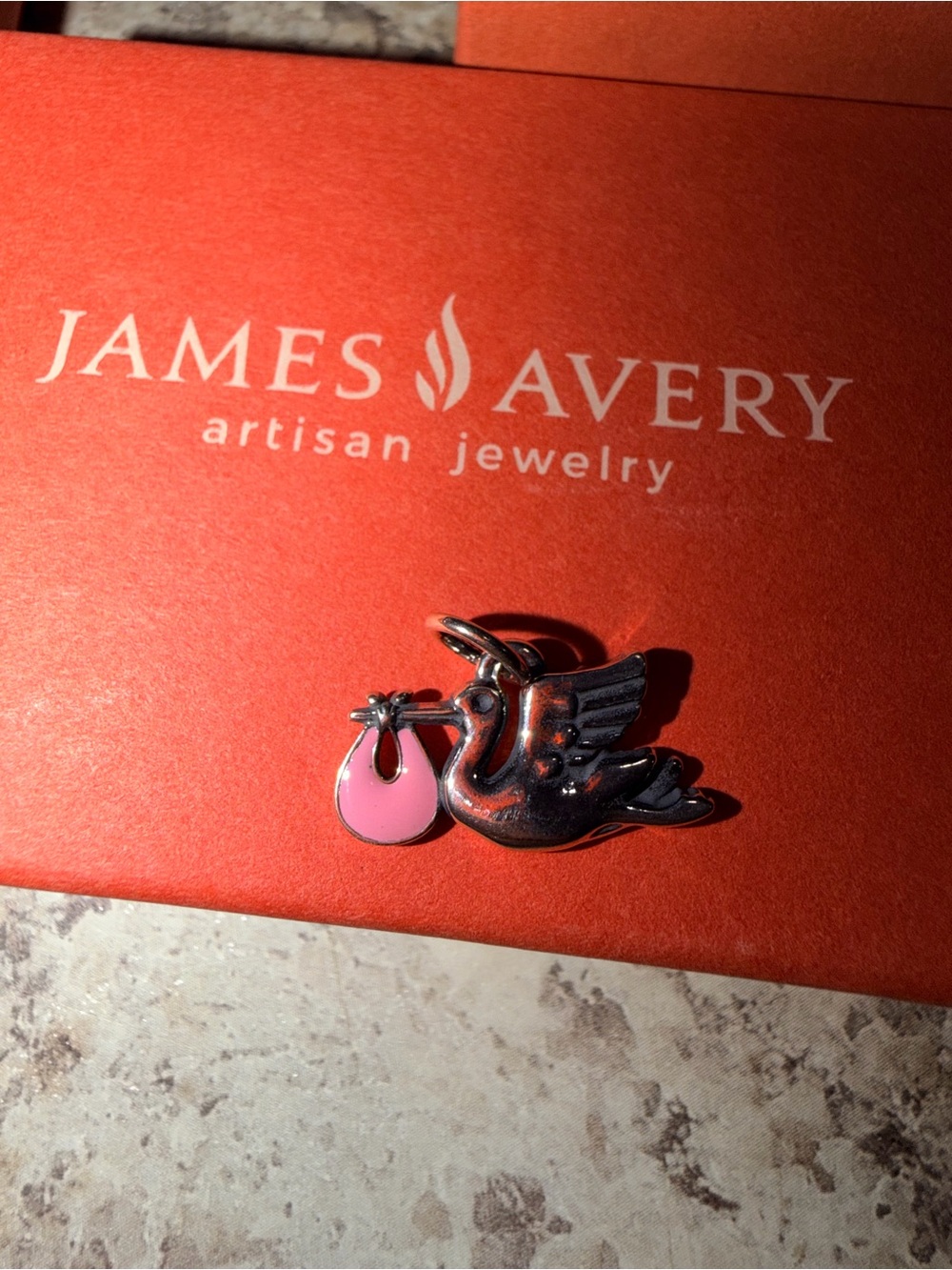 NWT James Avery Enamel Special Delivery Stork Charm Pink Sterling Silver Baby